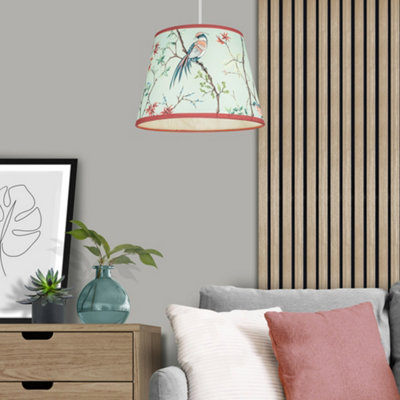  - Biyu Mint & Red Bird Tapered Lamp Shade (D)25Cm