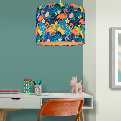  - Printed Multicoloured Flamingo Cylinder Lamp Shade (D)30Cm
