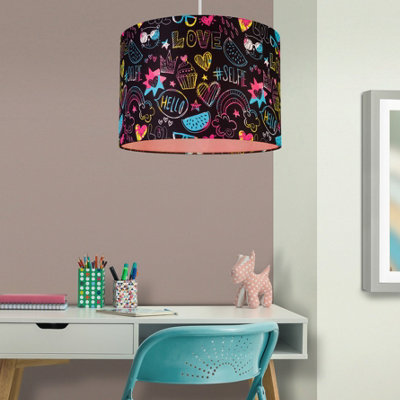  - Printed Multicoloured Doodle Cylinder Lamp Shade (D)30Cm