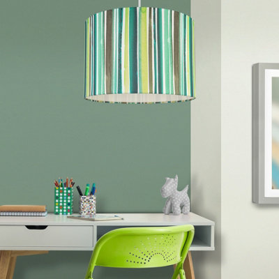  - Printed Green & Brown Stripe Cylinder Lamp Shade (D)30Cm