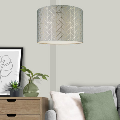 Grey Metallic Effect Geometric Drum Lamp Shade (D)30Cm from B&Q