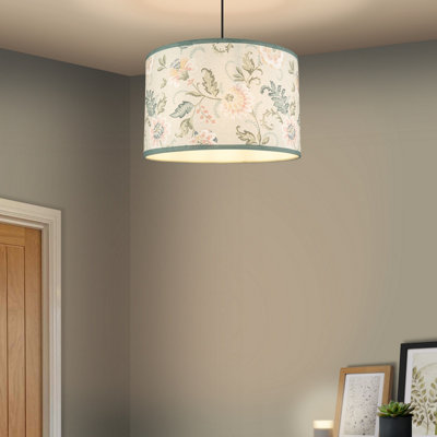  - Blue & Cream Floral Cylinder Lamp Shade (D)30Cm
