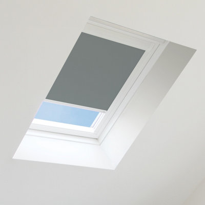 Bloc Blinds Dark Grey Blackout Blind For Velux Roof Window Size   P04White Frames from B&Q
