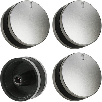 Spares2Go Silver/black Switch Knobs Compatible With Lamona Lam3200 Lam3204 Lam3401 Hob Oven Cooker (Pack Of 4) from B&Q