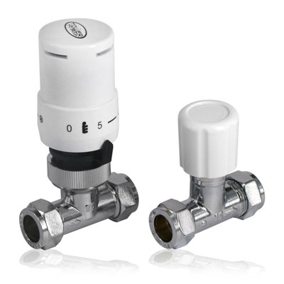 TRV Thermostatic Radiator Valve White Straight Lockshield Head TOWER 10-15mm - Image 3