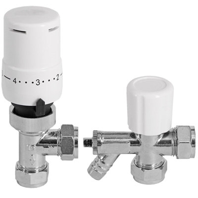 Tower Thermostatic Radiator Valve Chrome Rad Valves Set Drain Off Lockshield from B&Q