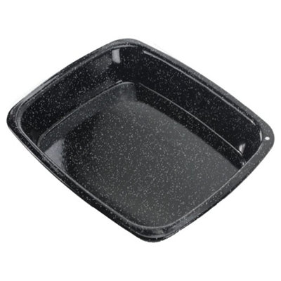 Spares2Go Roasting Tin Oven Baking Tray Deep Non Stick Pan Vitreous Enamel White Speckled from B&Q