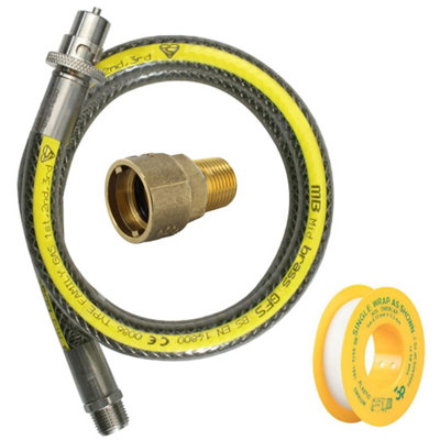 Spares2Go Universal Oven Cooker Gas Supply Hose Straight Bayonet Pipe 3Ft 1/2" Ptfe Kit from B&Q
