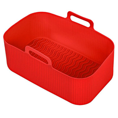 Spares2go Red Rectangular Non-Stick Silicone Basket Drawer For Air Fryer (Red)