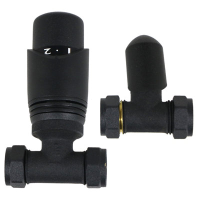 B&Q -  Thermostatic Radiator Valve With Lockshield Straight Black 10-15mm Liquid Sensor