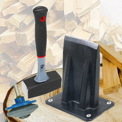 Spares2go Kindling Splitter Lump Sledge Hammer Blade Sharpener Drill Attachment Kit Log Wood Splitting Chisel Set (Large)