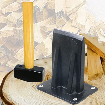 B&Q -  Kindling Splitter Lump Mallet Hammer Kit Heavy Duty Mounted Log Splitting Wood Chisel Wedge Set (Large)