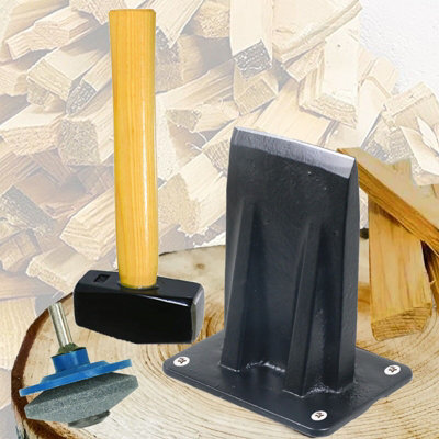 Spares2go Kindling Splitter Lump Mallet Hammer Blade Sharpener Drill Attachment Kit Log Wood Splitting Chisel Set ) Large
