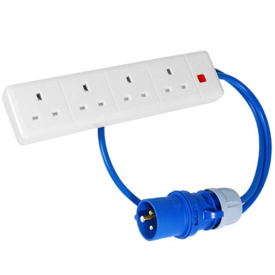 Spares2Go 16A Plug To 13A 4 Gang Socket Caravan Motorhome Camping Hook Up Power Extension Lead (1 Metre) from B&Q