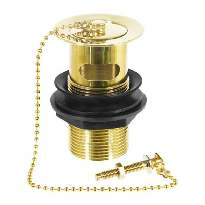 Spares2Go Sink Basin Waste Luxury Slotted Brass Overflow Plug With Chain And Stay (40mm 1 1/4"Gold Finish) from B&Q