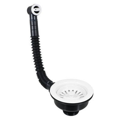 Sink Waste Basket Strainer Plug 1 1/2" Bsp Kitchen Bathroom Basin Unit (Gloss White, With Overflow Pipe Outlet) 5057817584655 - Image 3