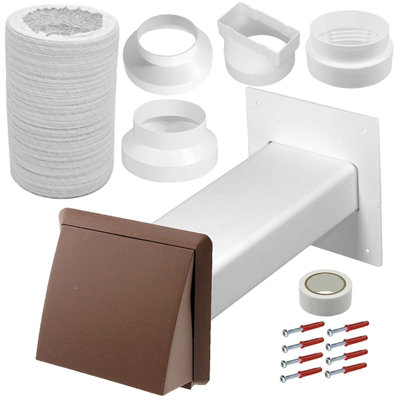 Spares2go Cooker Hood External Vent Kit 4" 5" 6" 100Mm 125Mm 150Mm Universal Exterior Wall Ducting Set (Brown) Brown