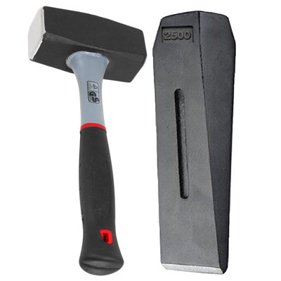 Spares2Go Log Splitter Lump Hammer 2Kg Club Mallet + 6Lb 10" Chisel Wedge Wood Splitting Maul Kit from B&Q