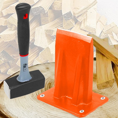 Spares2Go Kindling Splitter Lump Hammer Log Splitting Firewood Heavy Duty Mounted Wood Timber Chisel Wedge Kit from B&Q