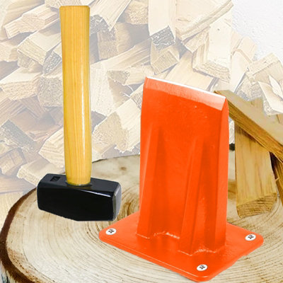 Spares2Go Kindling Splitter Lump Hammer Log Firewood Splitting Heavy Duty Mounted Wood Timber Chisel Wedge Kit from B&Q
