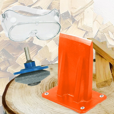 Spares2Go Kindling Splitter Firewood Splitting Base + Drill Blade Sharpener Attachment + Safety Goggles Kit from B&Q