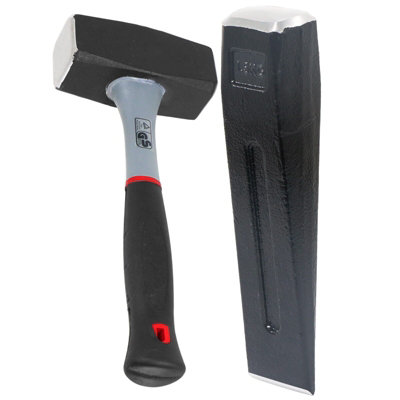 Spares2Go Log Splitter Lump Hammer 2Kg Club Mallet + 1.5Kg 8" Chisel Wedge Wood Splitting Maul Kit from B&Q