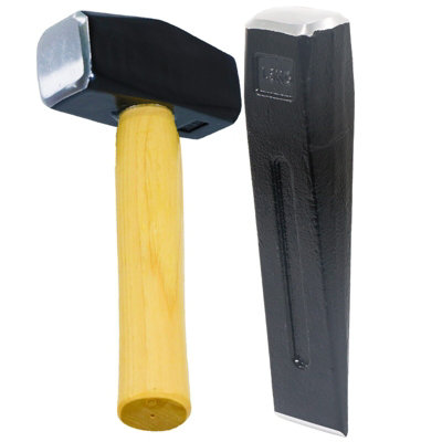 Spares2Go Log Splitter Lump Hammer 4Lb Club Mallet + 1.5Kg 8" Chisel Wedge Wood Splitting Maul Kit from B&Q