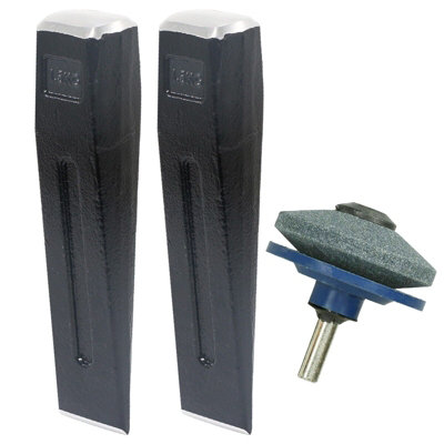 Spares2Go Log Splitter Blade Sharpener Kit 1.5Kg 8" Wood Splitting Timber Chisel Wedges + Drill Attachment from B&Q