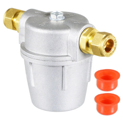 Spares2Go Boiler Filter 3/8" Aluminium Inline Central Heating Oil Fired Fuel Strainer Bowl + 2 X 10mm Compression Connectors from B&Q