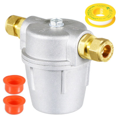 Spares2Go Boiler Filter 3/8" Aluminium Inline Central Heating Oil Fired Fuel Bowl + Ptfe Tape + 2 X 10mm Compression Connectors from B&Q