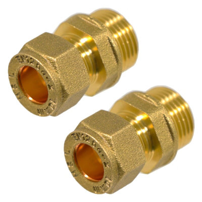 Compression Connector 10Mm X 3/8" Bsp Male Straight Brass Pipe Coupler Adaptor Fitting (Pack Of 2) 5057817594685 - Image 3