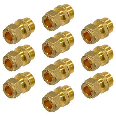 Spares2go Compression Connector 10Mm X 3/8" Bsp Male Straight Brass Pipe Coupler Adaptor Fitting (Pack Of 10) - Image 3