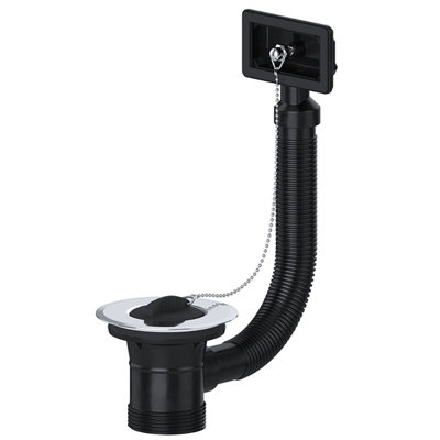 Spares2go Sink Waste Combination Overflow Plug With Chain 40Mm 1.5" (Square) Black