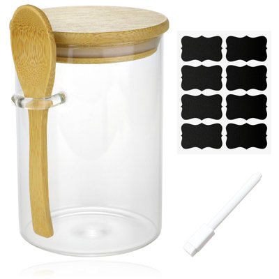 Spares2Go Glass Jar Airtight With Lid Spoon Overnight Oats Food Container 530Ml from B&Q
