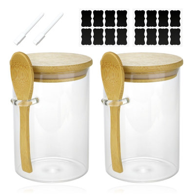 Spares2Go Glass Jars Airtight With Lid Spoon Overnight Oats Food Container 530Ml (2 Pack) from B&Q
