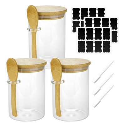 Spares2Go Glass Jars Airtight With Lid Spoon Overnight Oats Food Container 530Ml (3 Pack) from B&Q