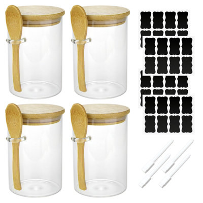 Spares2Go Glass Jars Airtight With Lid Spoon Overnight Oats Food Container 530Ml (4 Pack) from B&Q