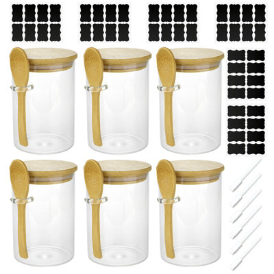Spares2Go Glass Jars Air Tight With Lid Spoon Overnight Oats Food Container 530Ml (6 Pack) from B&Q