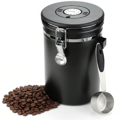 Spares2Go Coffee Bean Storage Container Large Airtight Steel Jar Canister And Spoon 1800Ml from B&Q