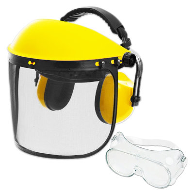 B&Q -  Face Shield Ear Defenders Safety Goggles Kit Adjustable Mesh Visor Eyes Ears Protection Ppe Set (One Size Fits All)