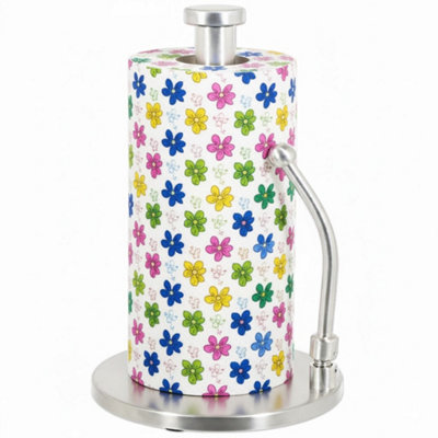 B&Q -  Kitchen Roll Holder Weighted Base Stainless Steel Paper Towel Stand With Spring Tension Arm (Silver)