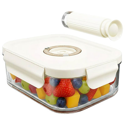 Spares2Go Vacuum Food Storage Glass Container With Securing Clips Lid + Manual Sealing Pump (Small630Ml)