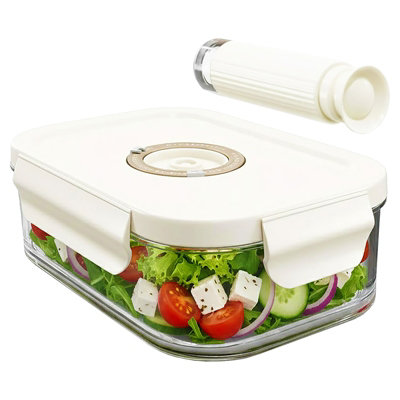 Spares2Go Vacuum Food Storage Glass Container With Securing Clips Lid + Manual Sealing Pump (Medium1040Ml)