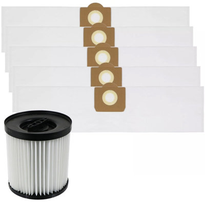 B&Q -  Cartridge Filter + 5 Sms Bags For Mac Allister Mwdv16L-A Mwdv20L-A Mwdv30L-A 16L 20L 30L