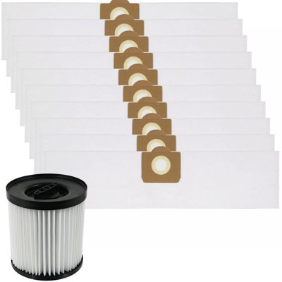 B&Q -  Cartridge Filter + 10 Sms Bags For Mac Allister Mwdv16L-A Mwdv20L-A Mwdv30L-A 16L 20L 30L