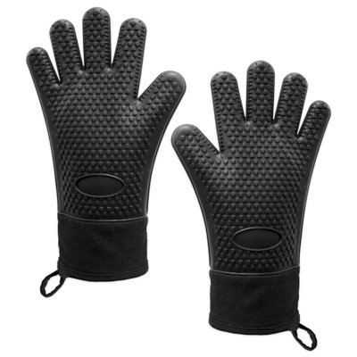 Spares2Go Bbq Grilling Gloves Heat Resistant Non Slip Silicone Forearm Protection Barbecue Grill Oven Mitts (LargeBlack) from B&Q