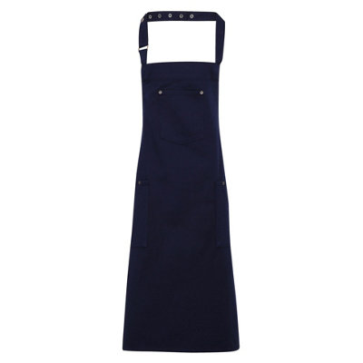(One Size, Navy) Premier Unisex Chino Cotton Bib Apron 5057819484670 - Image 4