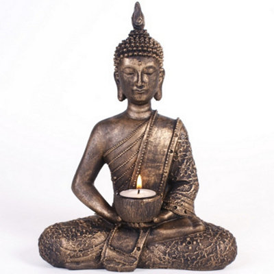 Something Different Sitting Thai Buddha Tealight Holder - Brown/Gold - Image 3