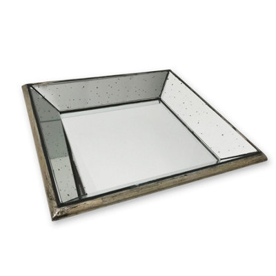 B&Q -  Astor Distressed Mirrored Square Tray Gold (One Size)