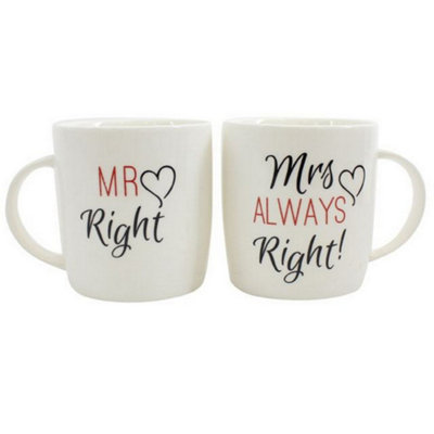 Something Different Mr Right/mrs Always Right Mug Ceramic Boxed Mug Set Multicolour (One Size) from B&Q